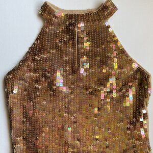 52 Weekends rame blend gold sequined halter style top